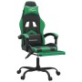 Silla gaming giratoria y reposapiés cuero sintético negro verde
