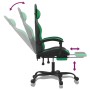 Silla gaming giratoria y reposapiés cuero sintético negro verde