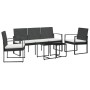 Set comedor de jardín 5 pzas con cojines PP aspecto ratán negro