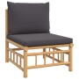 Set de muebles de jardín 3 piezas bambú con cojines gris oscuro