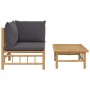 Set de muebles de jardín 2 piezas bambú con cojines gris oscuro