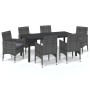 Juego muebles jardín 7 pzas con cojines ratán sintético gris