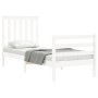 Estructura de cama individual con cabecero madera maciza blanco