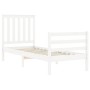 Estructura de cama individual con cabecero madera maciza blanco