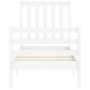 Estructura de cama individual con cabecero madera maciza blanco