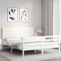Estructura de cama con cabecero madera maciza blanco 160x200 cm