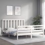 Estructura de cama con cabecero madera maciza blanco 160x200 cm