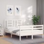Estructura de cama con cabecero madera maciza blanco 140x200 cm