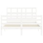 Estructura de cama con cabecero madera maciza blanco 140x190 cm