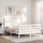 Estructura de cama con cabecero madera maciza blanco 140x200 cm