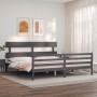 Estructura de cama con cabecero madera maciza gris 200x200 cm