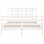 Estructura cama de matrimonio con cabecero madera maciza blanco