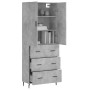 Aparador alto madera contrachapada gris hormigón 69,5x34x180 cm