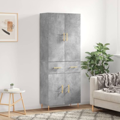 Aparador alto madera contrachapada gris hormigón 69,5x34x180 cm