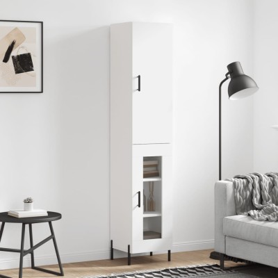 Aparador alto madera contrachapada blanco 34,5x34x180 cm