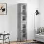 Aparador de madera contrachapada gris hormigón 34,5x34x180 cm