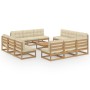 Muebles de jardín 13 piezas con cojines madera de pino maciza