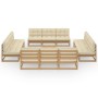 Muebles de jardín 13 piezas con cojines madera de pino maciza