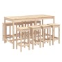 Mesa y taburetes altos jardín 9 piezas madera maciza de pino