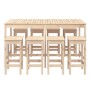 Mesa y taburetes altos jardín 9 piezas madera maciza de pino