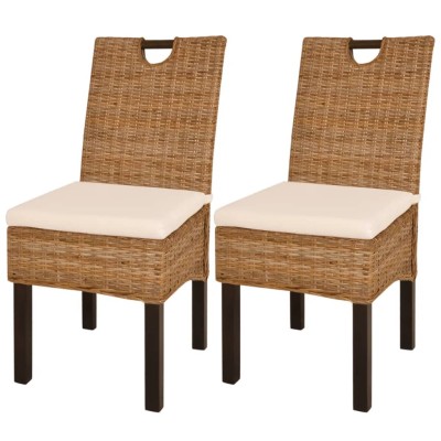 Sillas de comedor 2 unidades ratán kubu y madera de mango