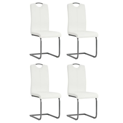 Sillas de comedor voladizas 4 unidades de tela blanca