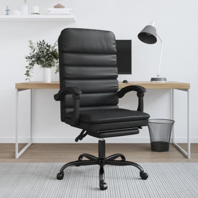 Silla de oficina reclinable masaje cuero sintético negro