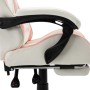 Silla gaming con reposapiés cuero sintético rosa y blanco