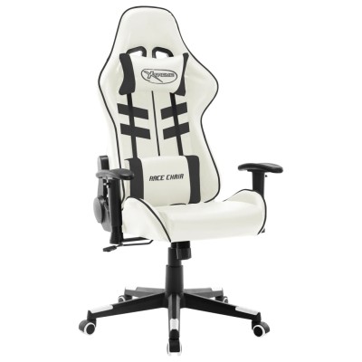 Silla de gaming de cuero sintético blanco y negro