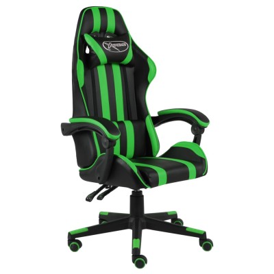 Silla gaming de cuero sintético negro y verde