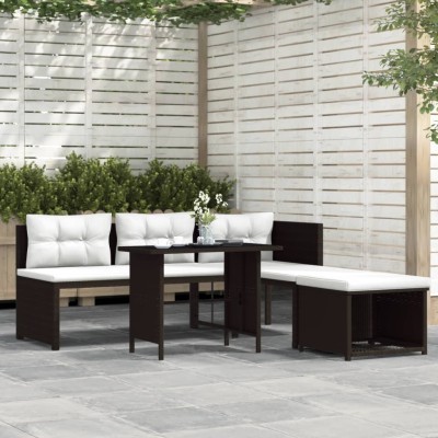 Set de muebles de jardín 4 piezas ratán sintético marrón