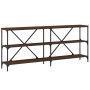 Mesa consola hierro madera ingeniería roble marrón 180x30x75 cm