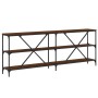 Mesa consola hierro madera ingeniería roble marrón 200x30x75 cm