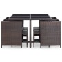 Set comedor de jardín 9 piezas y cojines ratán sintético marrón