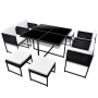Set comedor de jardín 9 piezas y cojines ratán sintético negro