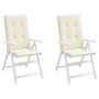 Cojín silla de jardín respaldo alto 2 uds tela crema 120x50x3cm