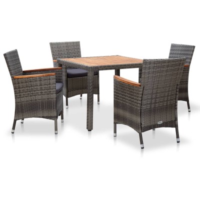 Set de comedor para jardín 5 pzas cojines ratán sintético gris