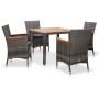 Set de comedor para jardín 5 pzas cojines ratán sintético gris