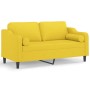 Sofá de 2 plazas con cojines tela amarillo claro 140 cm