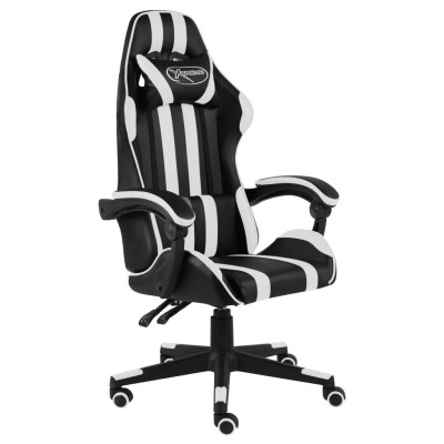 Silla gaming de cuero sintético negro y blanco