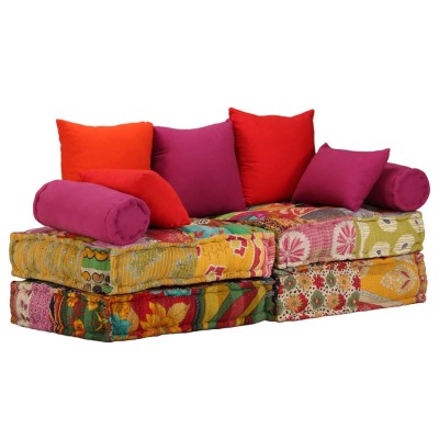 Puf modular de 2 plazas de tela patchwork
