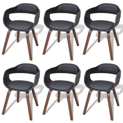 Sillas de comedor 6 unidades madera y cuero sintético negro