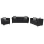 Conjunto de sofás de 2 y 3 plazas y sillón de cuero artificial negro