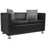 Conjunto de sofás de 2 y 3 plazas y sillón de cuero artificial negro