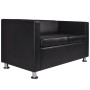 Conjunto de sofás de 2 y 3 plazas y sillón de cuero artificial negro