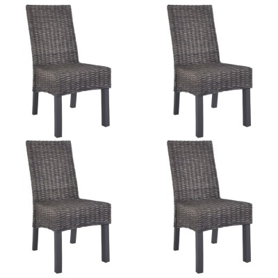 Sillas de comedor 4 unidades ratán Kubu y madera mango marrón