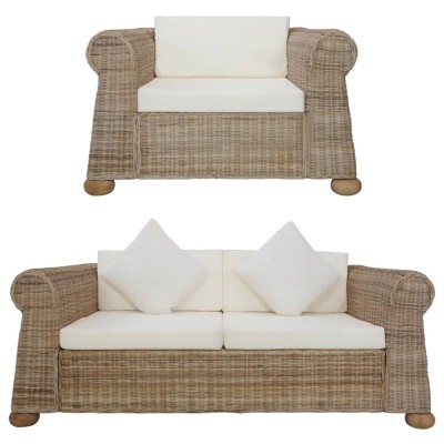 Conjunto de sofás 2 piezas con cojines ratán natural