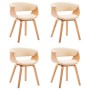 Sillas de comedor 4 uds madera curvada y cuero sintético crema