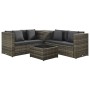 Set de sofás de jardín 4 piezas y cojines ratán sintético gris