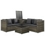 Set de sofás de jardín 4 piezas y cojines ratán sintético gris